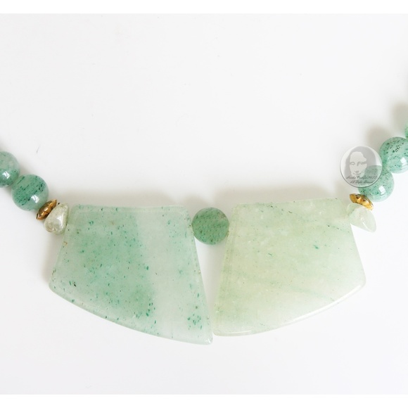 Vintage Necklace Choker Green Jade Stones Abstract & Round Artisan Handmade 80s - Picture 3 of 10